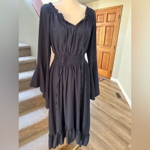 Scarlet Darkness Navy Blue Renaissance Long flowing Dress And Sleeves